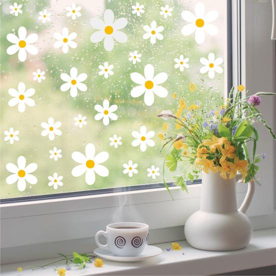 6 Blatt Blume Fenstersticker Niedliche Frühlings-Wildblumen PVC Aufkleber Statischer Floral Glassticker für Zuhause Büro Schulzimmer Dekoration