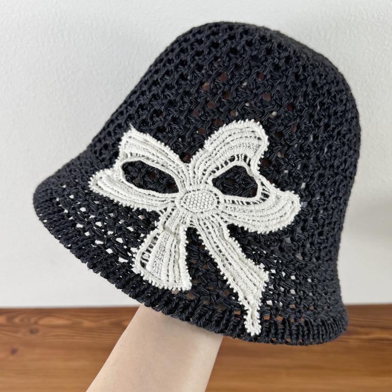 Women s Hat Japanese Style Hollow Thin Breathable Large Bow Fisherman s Hat Spring/Summer Leisure Fisherman Hat one size чёрный