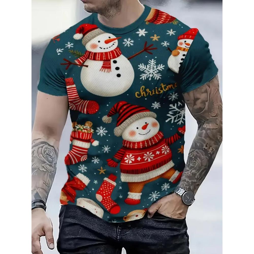 Summer Men's Fashionable Short Sleeved Casual Loose Comfortable Daily 3D Digital Color Printed Round Neck Top T-shirt