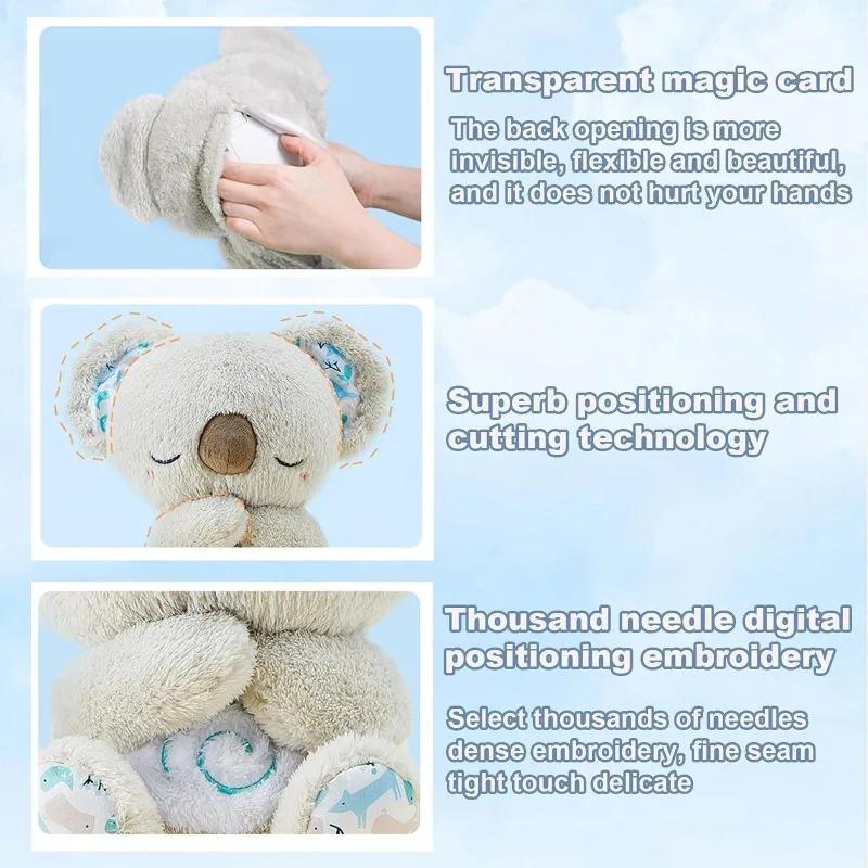 Atmender Koala Plüsch Baby Schlafhilfe mit Weichem Nachtlicht Rhythmische Vibration Sanfte Musikgeräusche Schlafenszeit Plüschpuppe Komfortspielzeug