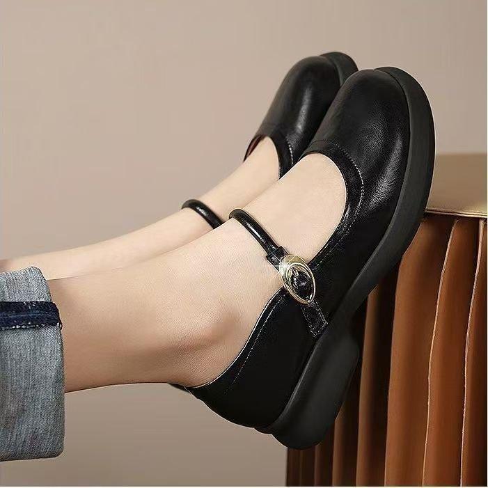 Height-increasing soft-soled small leather shoes for women 2025 autumn new French retro round head spring and summer shallow mouth word Mary Jane wo