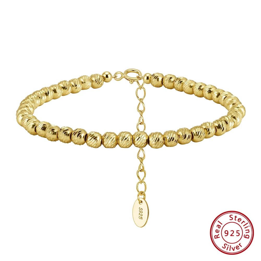 ORSA JEWELS Fashion Real 925 Sterling Silver 4mm Beads Bracelet Dainty For Women Vintage Chain Accessories Jewelry GAB04