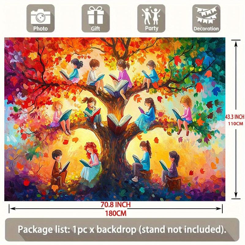 2D plane 1 piece of autumn reading tree party banner suitable for family room and seasonal party background