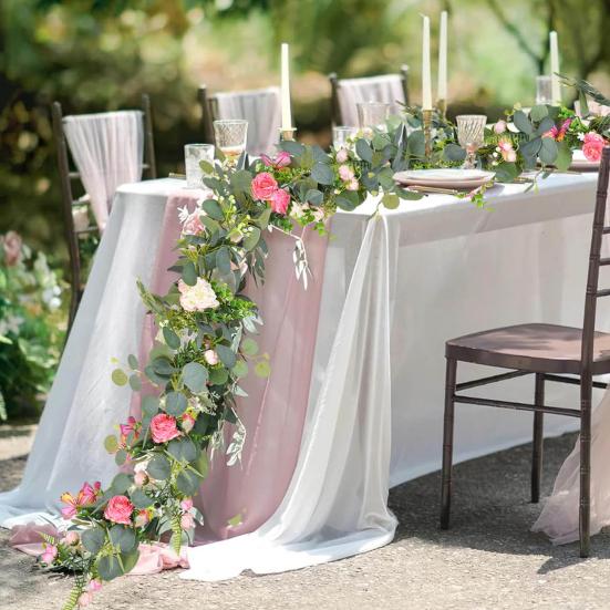 Konstgjord Eukalyptus Falsk Blomstergrönska Girlang för Girlang med Pionblomma Bröllopsfest Bord Rumsdekor