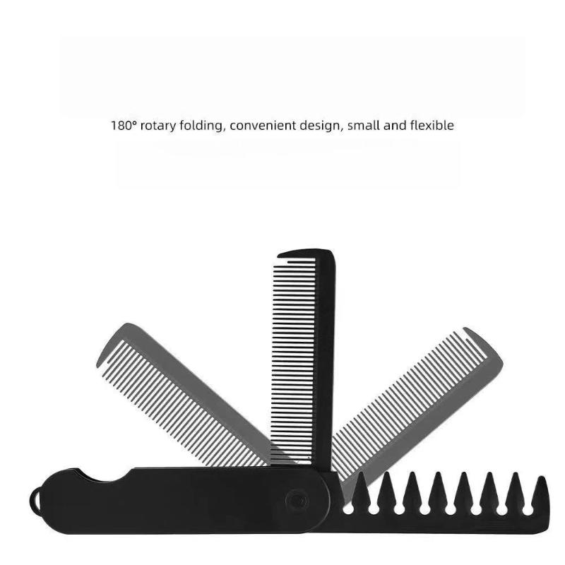 Professional 3 In 1 Pocket Folding Combs Wide Tooth Oil Head Comb Beard Combing Barber Hair Clipper Comb Salon Hair Styling Tool Double-sided Comb