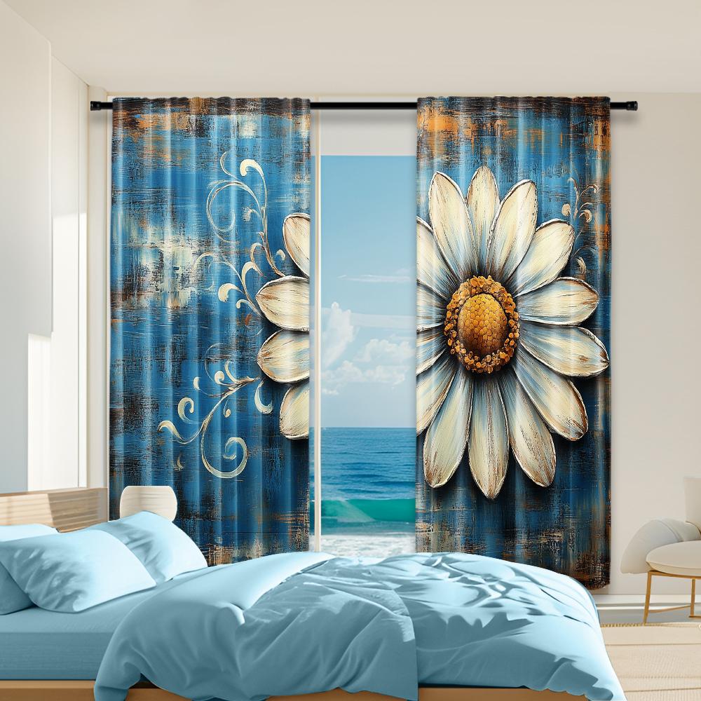

2 pcs, versatile polyester transparent curtains for home decoration Floral Daisy Design for use in bedrooms and living rooms 29x65in(75x166cm)