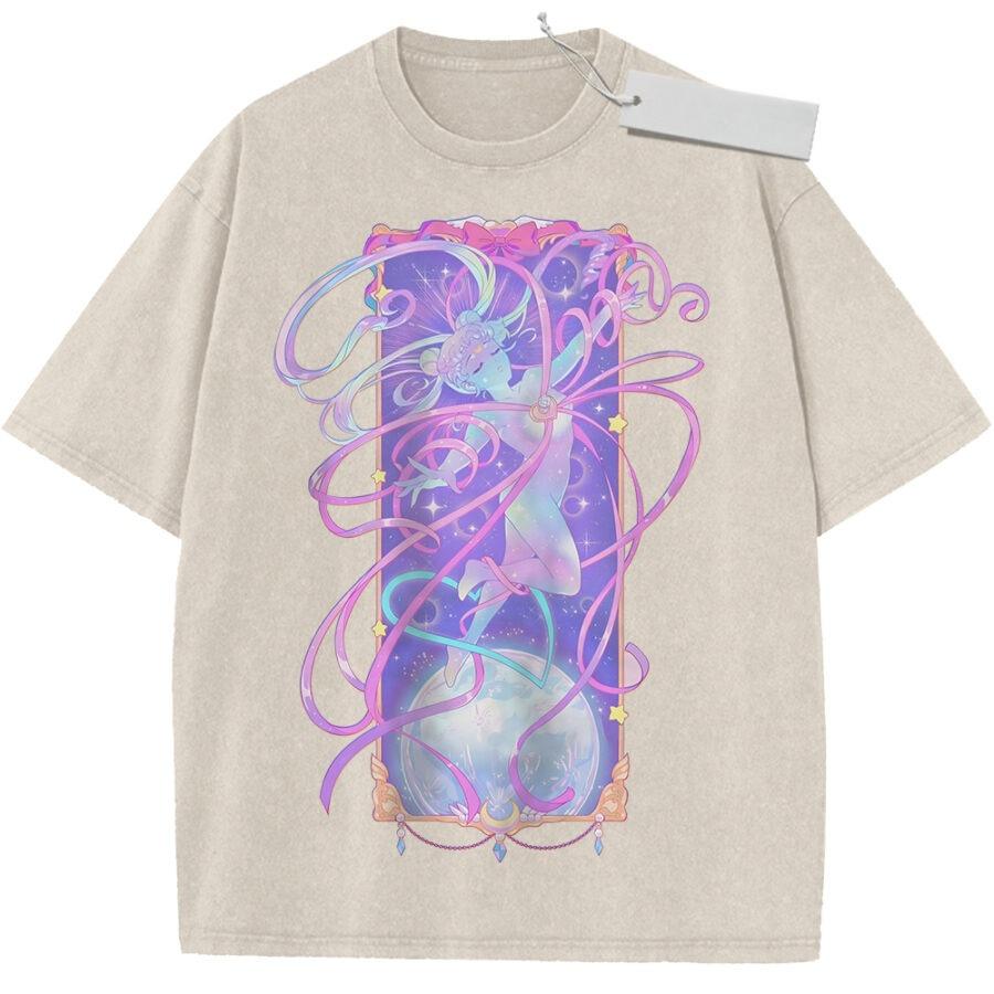Summer Mens Purple Washed T Shirt Sailor Moon Chibiusa Dreamy Ribbon High Quality Fabric for Casual Shopping M
