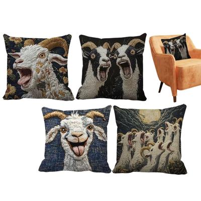 Decorative Pillow Covers 4pcs Goat Pattern Removable Soft Pillow Case For Family Friends Sofa Living Room Bedroom Holiday Decor