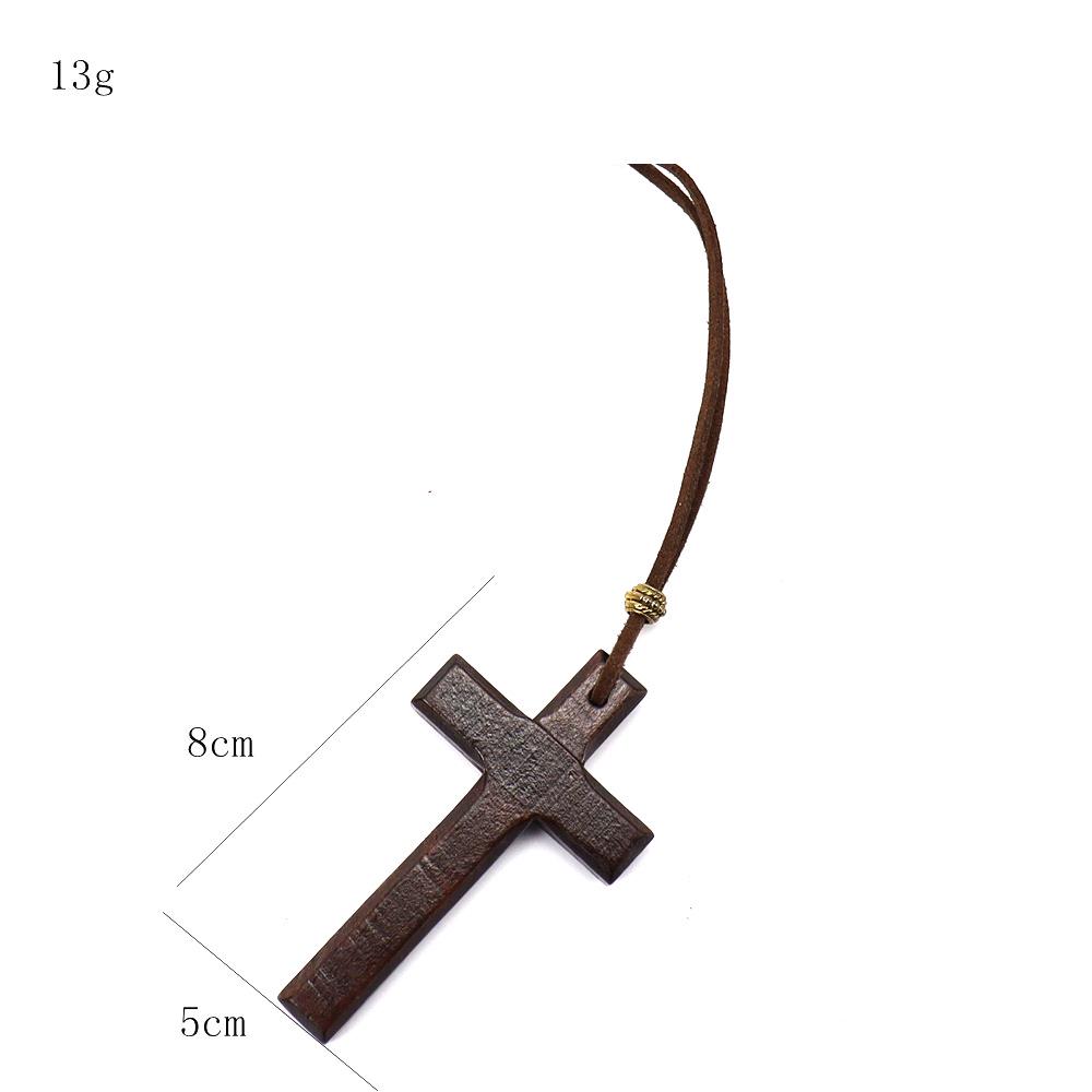 Handmade Retro Wooden Cross Pendant Necklace for Couples