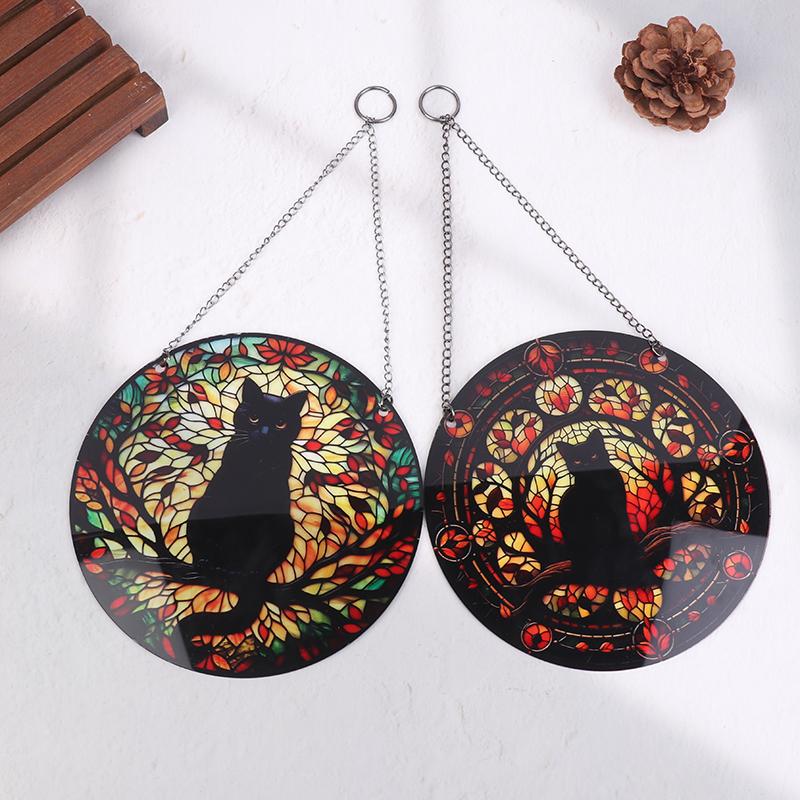 Moonlight Black Cat Pattern Dyed Window Hanging Decoration/Light Catching Cat Shadow Window Decoration/Sun Cat Small Curtain Exc
