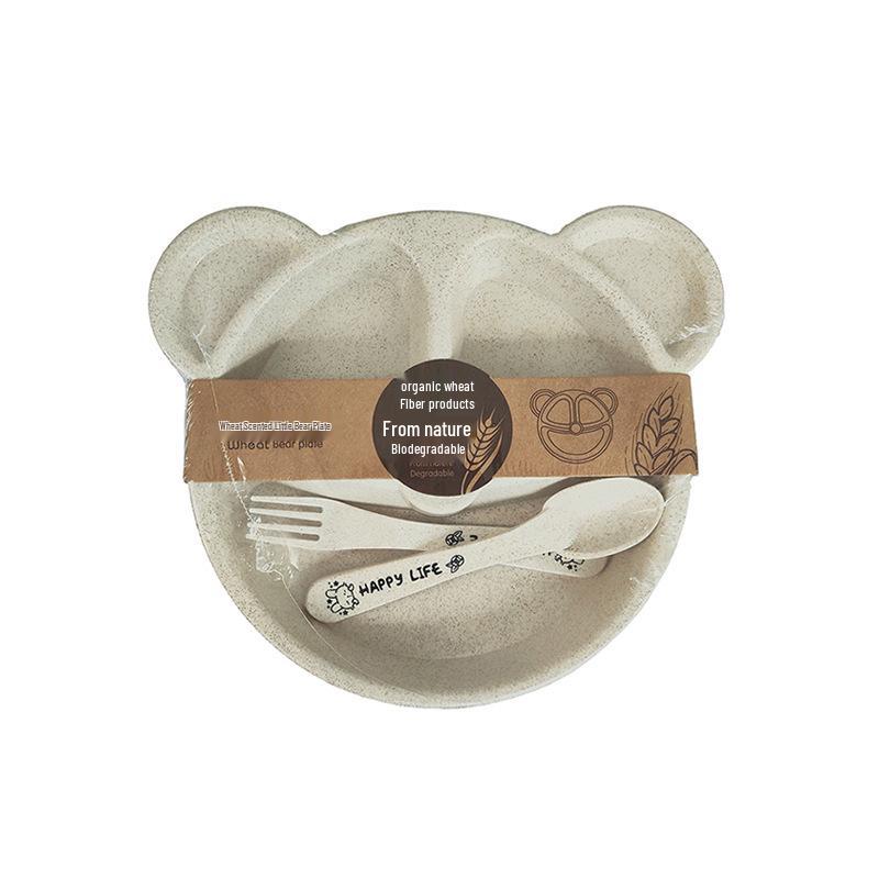 

Wheat Bear Children s Dinner Plate Set - Creative Tableware with Compartment Plate, Fork, and Spoon