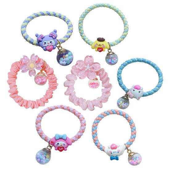2Pcs Hair Tie High Elasticity Glossy Fabric Hair Rope with Transparent Cherry Blossom