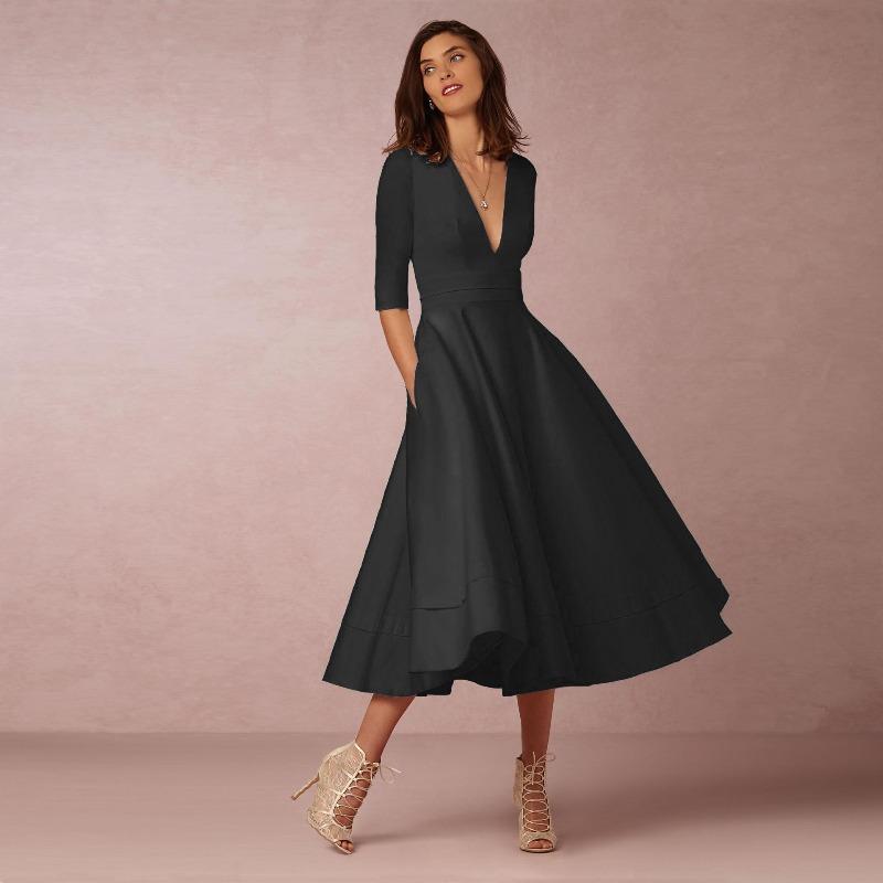 

New autumn and winter banquet sexy medium-sleeved long dress, women s evening dress 3XL чорний