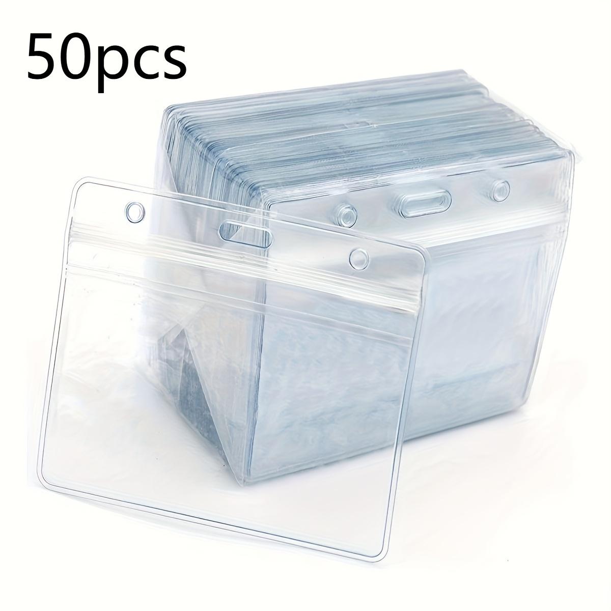 2D 50pcs Horizontal PVC Badge Holders - Transparent for Id Badge Pouches with Re-Sealable Design, Durable Clear Plastic for Name Tags, Documents