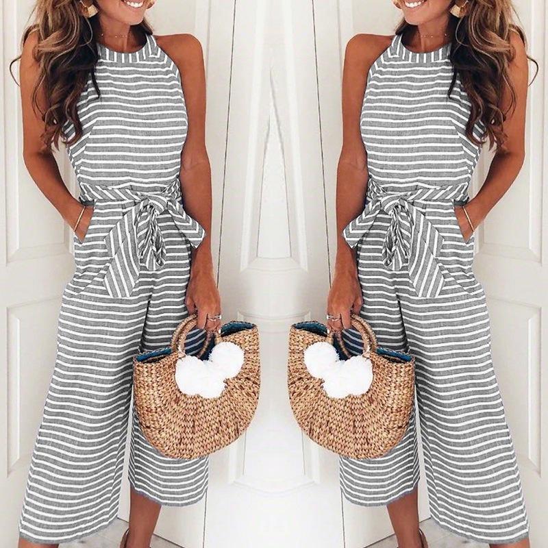Stylish Womens Summer Striped Wide Leg Holiday Jumpsuits Playsuits Elegant Culotte Ideal For Any Occasion