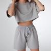 2025 Women's Spring/Summer Solid Color Casual Crop Top & Drawstring Shorts Set