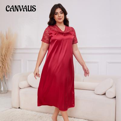 Women's Dress Plus Size New Ice Silk Short Sleeved Sleeping Skirt Loose Casual Home Wear Pajamas
