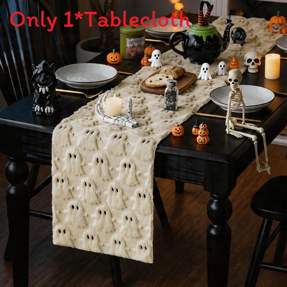 Polyester Halloween Table Runner With Embroidered Ghosts And Pumpkins For Party Decor