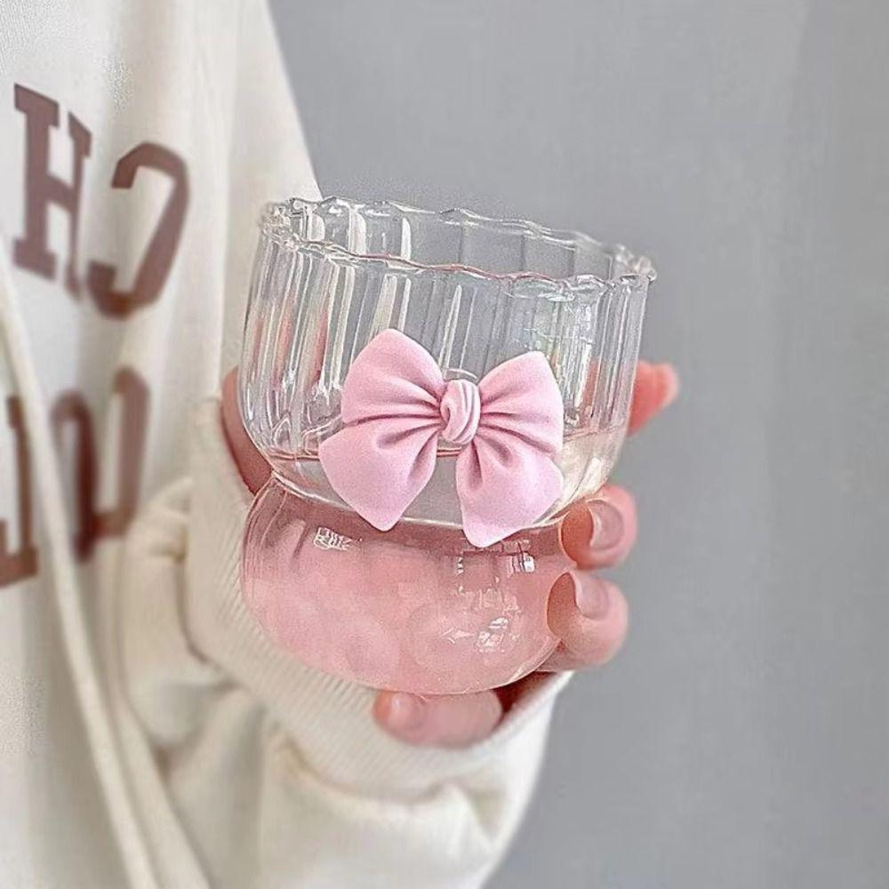 

Striped Water Cup Cartoon Glass Straw Cup Fashion Pink Bow Glass Girls Gift 1