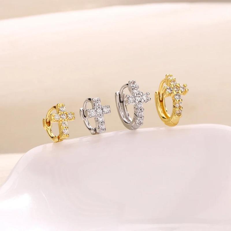 Cross Pendant Hoop Earrings For Women Huggie Earring Luxury Zircon Gifts
