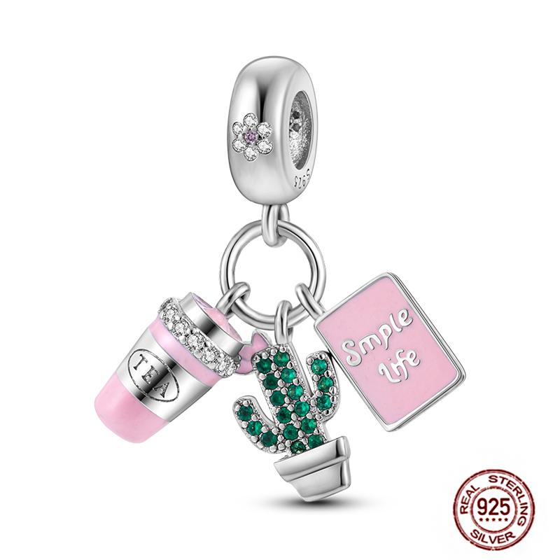 Colorful Heart Murano Glass Flower Travel Pink Charm Bead Components Copper Metal Compatible With Authentic Original Bracelet High Quality Fine