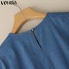 VONDA Summer Women Puff Sleeve Demin Blue Casual Tops Blouse