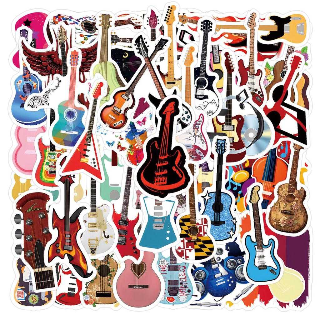 55 Cartoon Musical Instrument Guitar Stickers for Planner, Water Bottle, Laptop – Waterproof Decorative Stickers