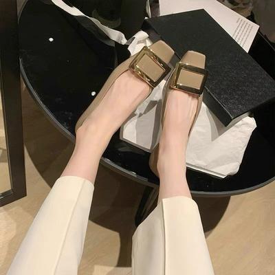 Anti-slip Shoes, Square Toe, Low Heel, Shallow Opening, Flat Single Shoes for Women
