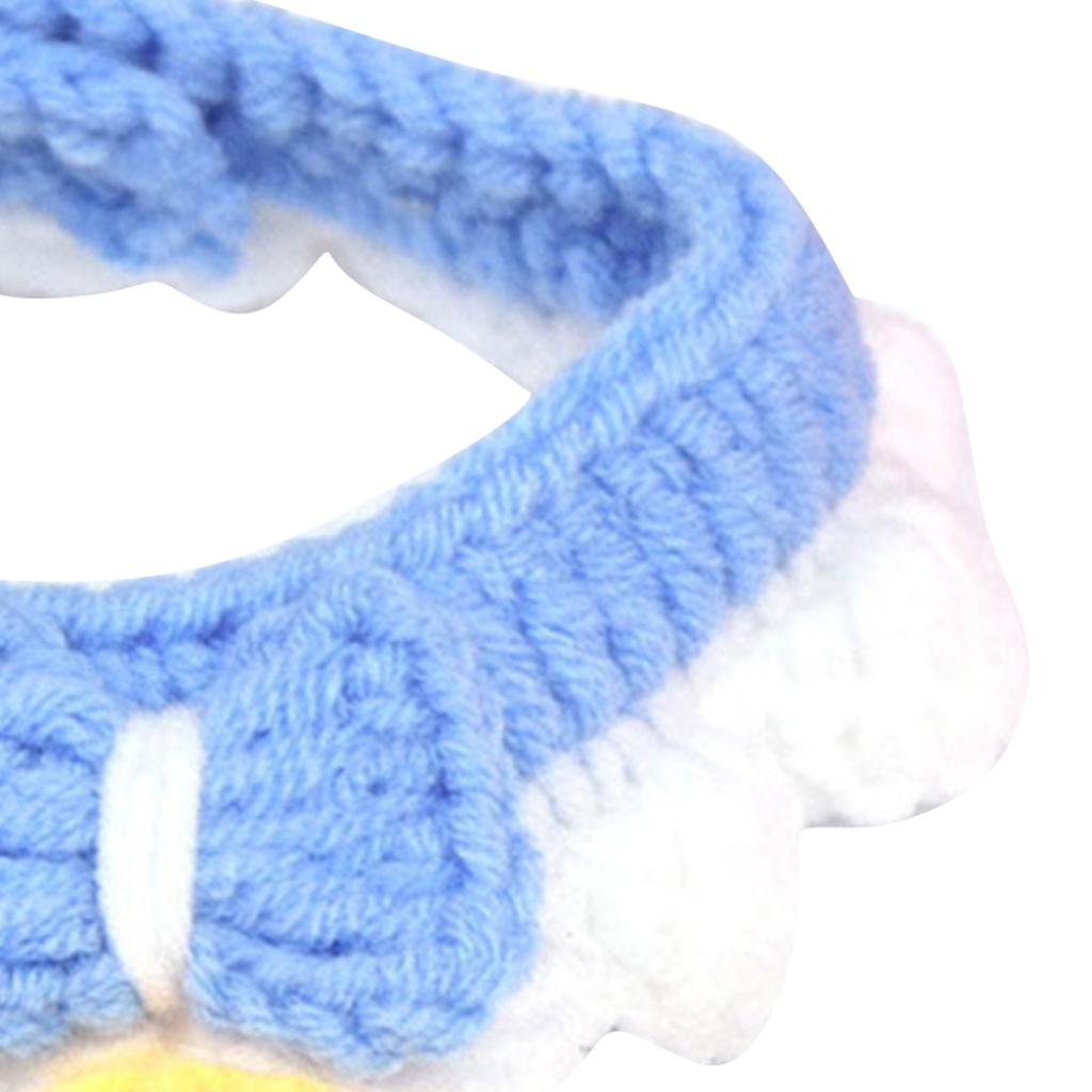 Knitting Cat Collar with Bell Bow Tie Decoration Kitten Bib Accessory Cute Pet Neck Wrap for Small Cats and Dogs Blue S
