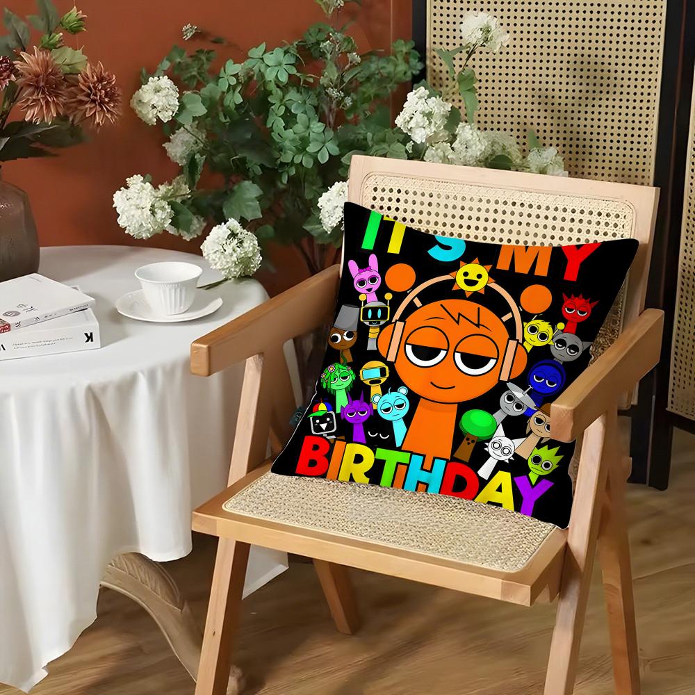 Game SSprunki fun Cushion Cover Silky Short Plush Invisible Zipper Dustproof Sofa Pillow Case for Home Decor