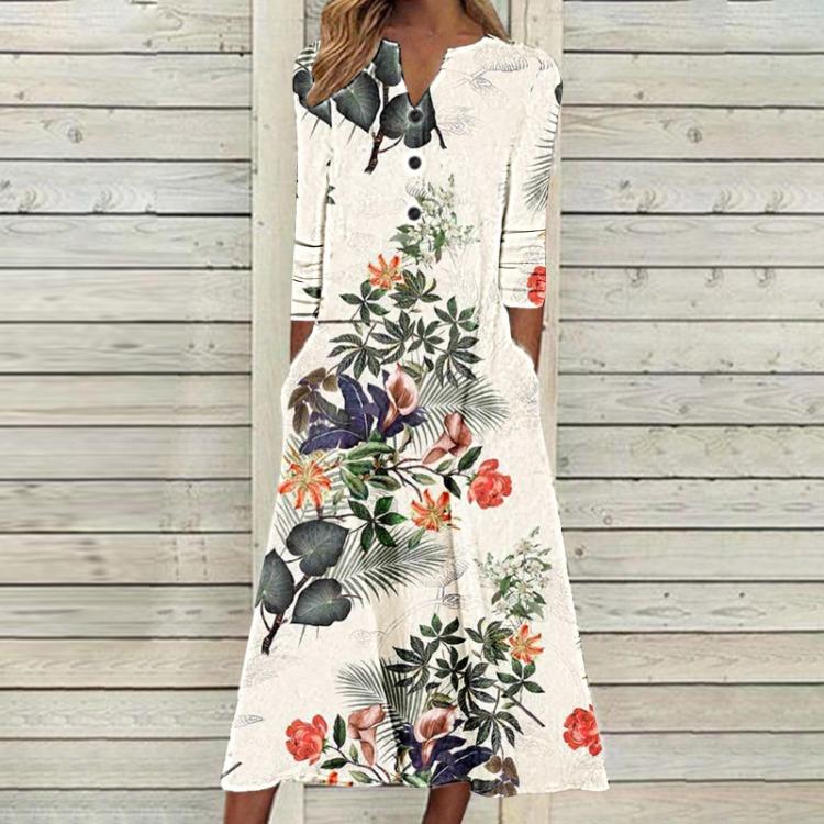 2023 Autumn Women Printed Maxi Dress Long Sleeve Open Chest Skirt Fashion Trendy