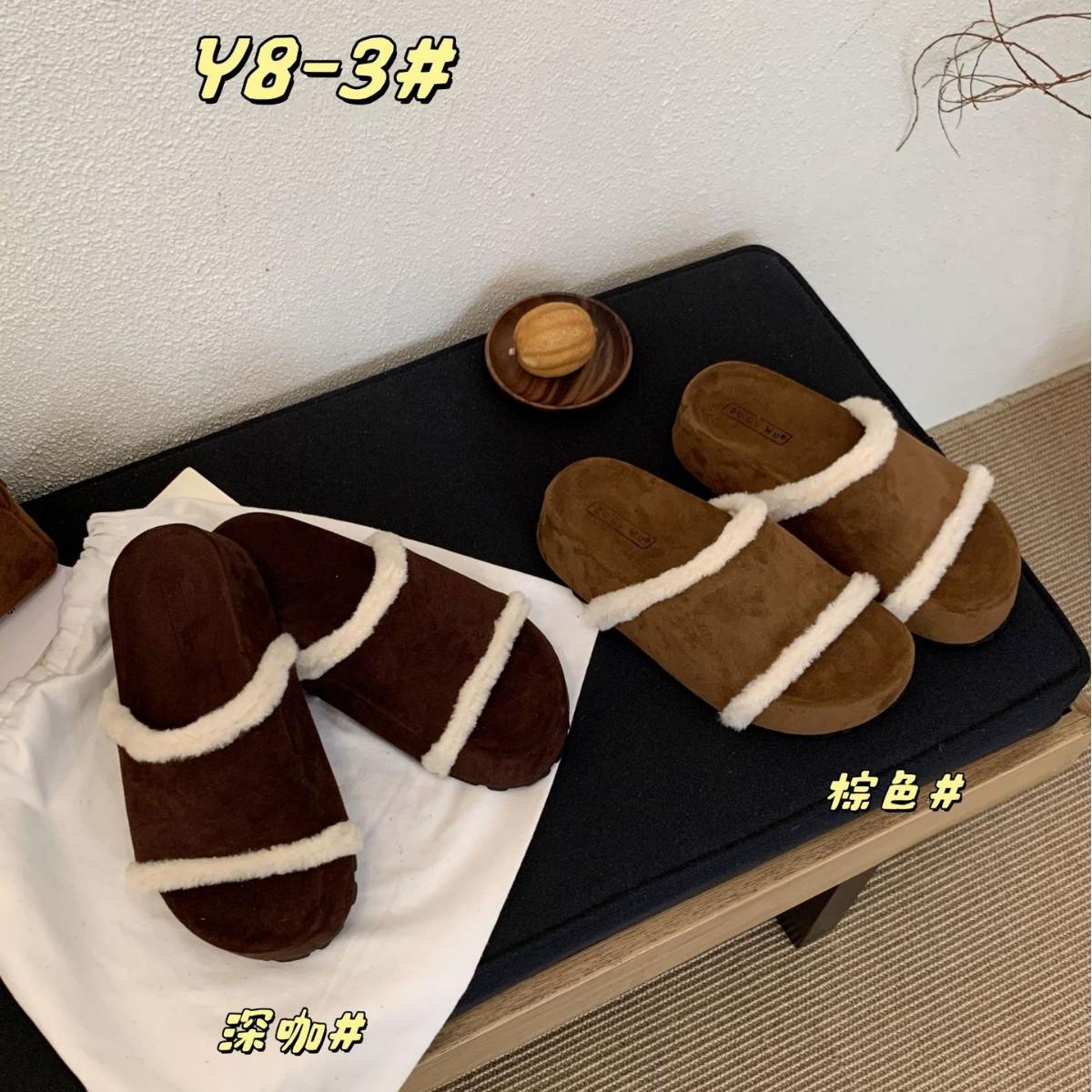 

2025 new round head suede plush thick-soled open-toed Boken wear half-drag women s sandals 39 кофейный