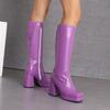 Candy Colored Glossy Patent Leather Material For Women's Knee Boots Square Toe Platform Ultra-High Thick Heel Winter Long Boots