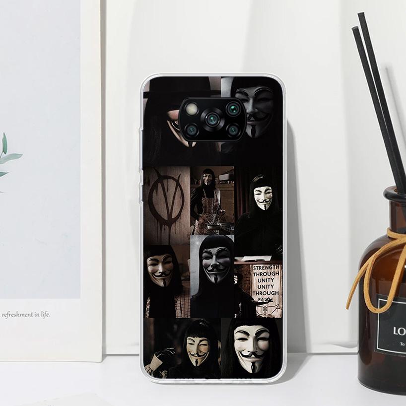 Anonymous V Mask Phone Case For Xiaomi Poco X7 X6 X5 M7 M8 Pro F7 Ultra Redmi 15C 15 13C 13 12C 12 10 10C 10A Art Fundas Poco X7