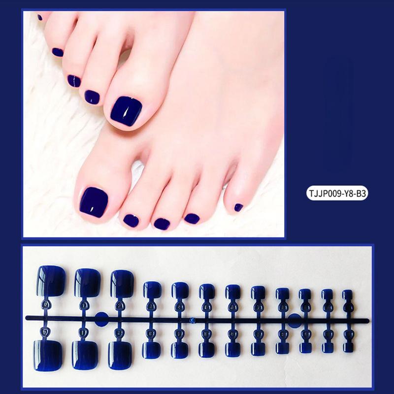 24 teile/satz DIY Schnelle Nägel Glänzend Einfarbig Zehennägel Falsche Nägel Mehrfarbige Streifen Fertig Tragen Maniküre