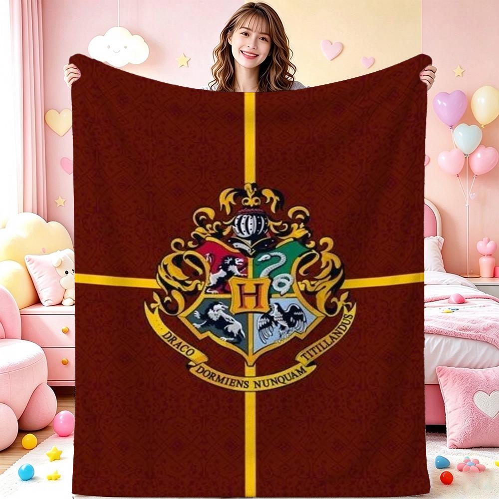 Hogwarts School Crest Flannel Blanket Comfortable Skinfriendly Fleece Blanket For Office Sofa Home Party Decor Memorial Gift