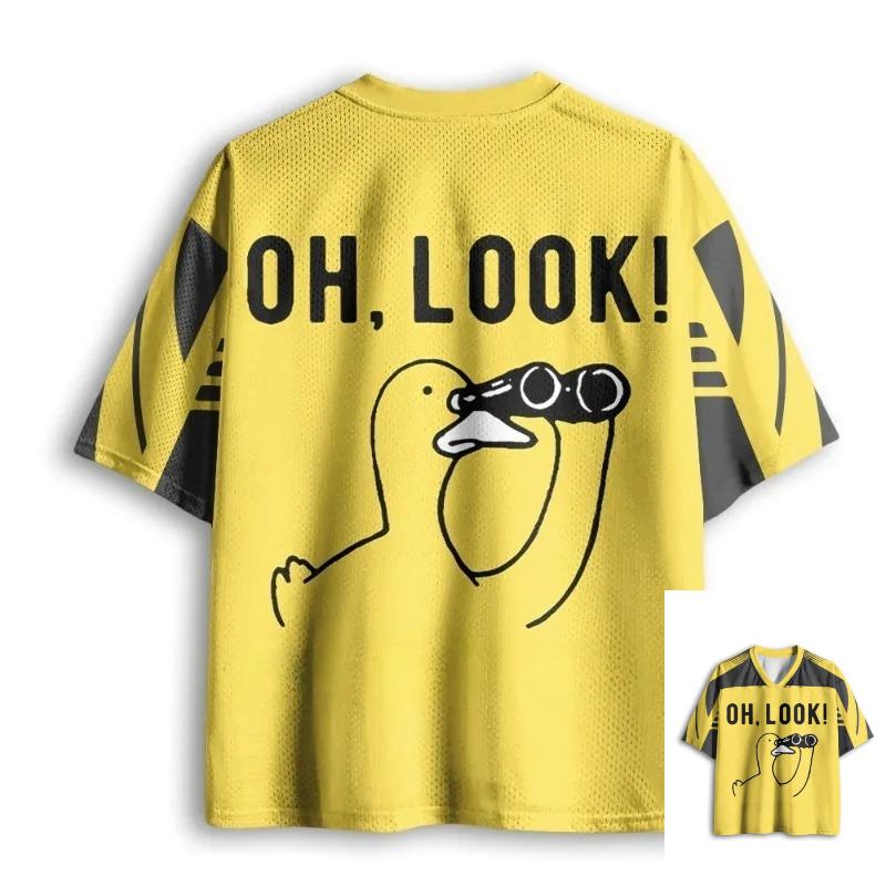 New Fashion Fun Duck Printed V-neck T-shirt Suitable for Summer Adult Leisure Outdoor Sports Basketball Shirt