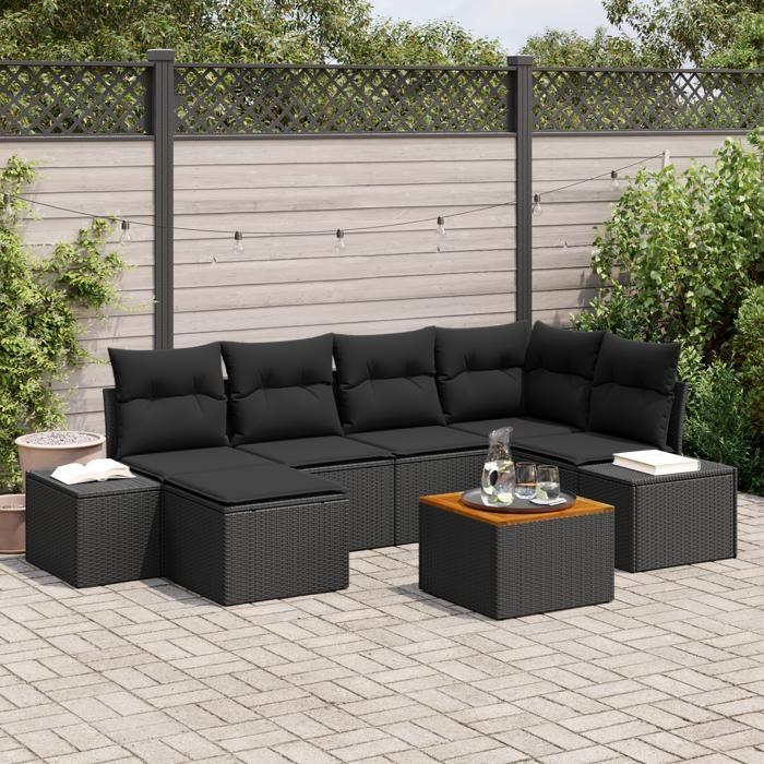 VidaXL Canapé de jardin 7 pièces avec coussins Noir Rotin Polyester 3347982