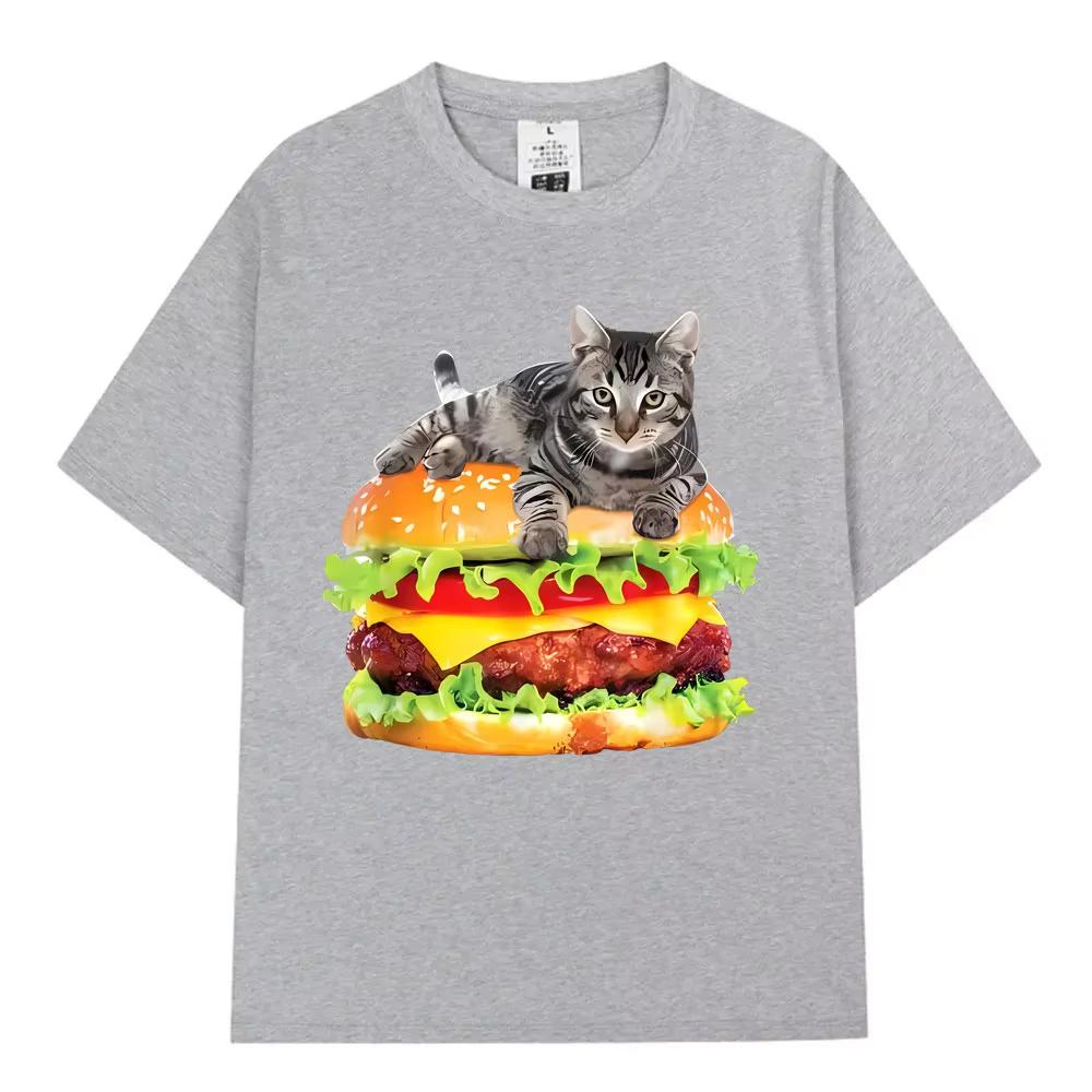 Hamburger Funny Cat Funny Meme TShirt Mens Women Casual Fashion Vintage T Shirts Summer Cotton Oversized Short Sleeve Tshirts