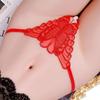G-string Women Lace Embroidered Thong Panties Butterfly Sexy Pearl Beaded Open Crotch Underwear Low Waist Large Size Knickers
