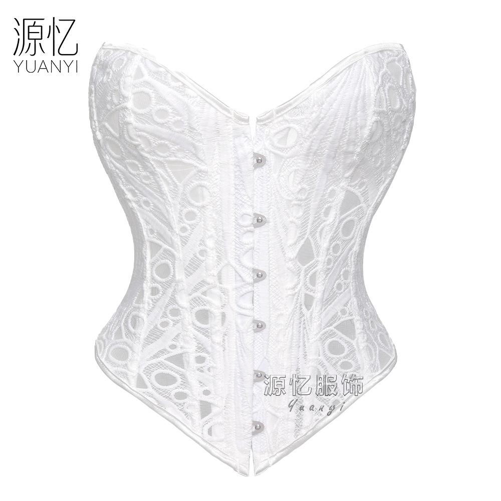 Women S Embroidered Lace Bandeau Corset With Boning V Hem Shaping Bodysuit