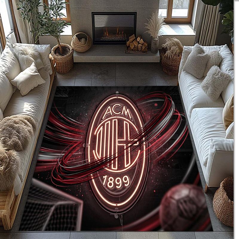 Tappeto in Flanella Stampato AC Milan Antiscivolo Morbido Poliestere Tappeto per Pavimento Tappetino Decorativo da Interno per Camera da Letto Soggiorno Divano Sala Giochi Decorazione Casa