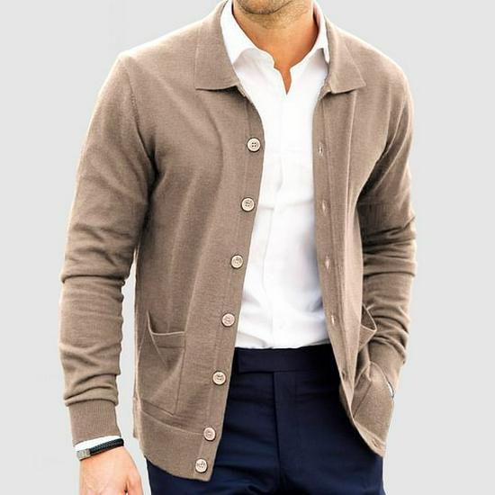 Cardigan à revers homme Automne/Hiver 2025: Manteau pull européen et américain à boutonnage simple amincissant