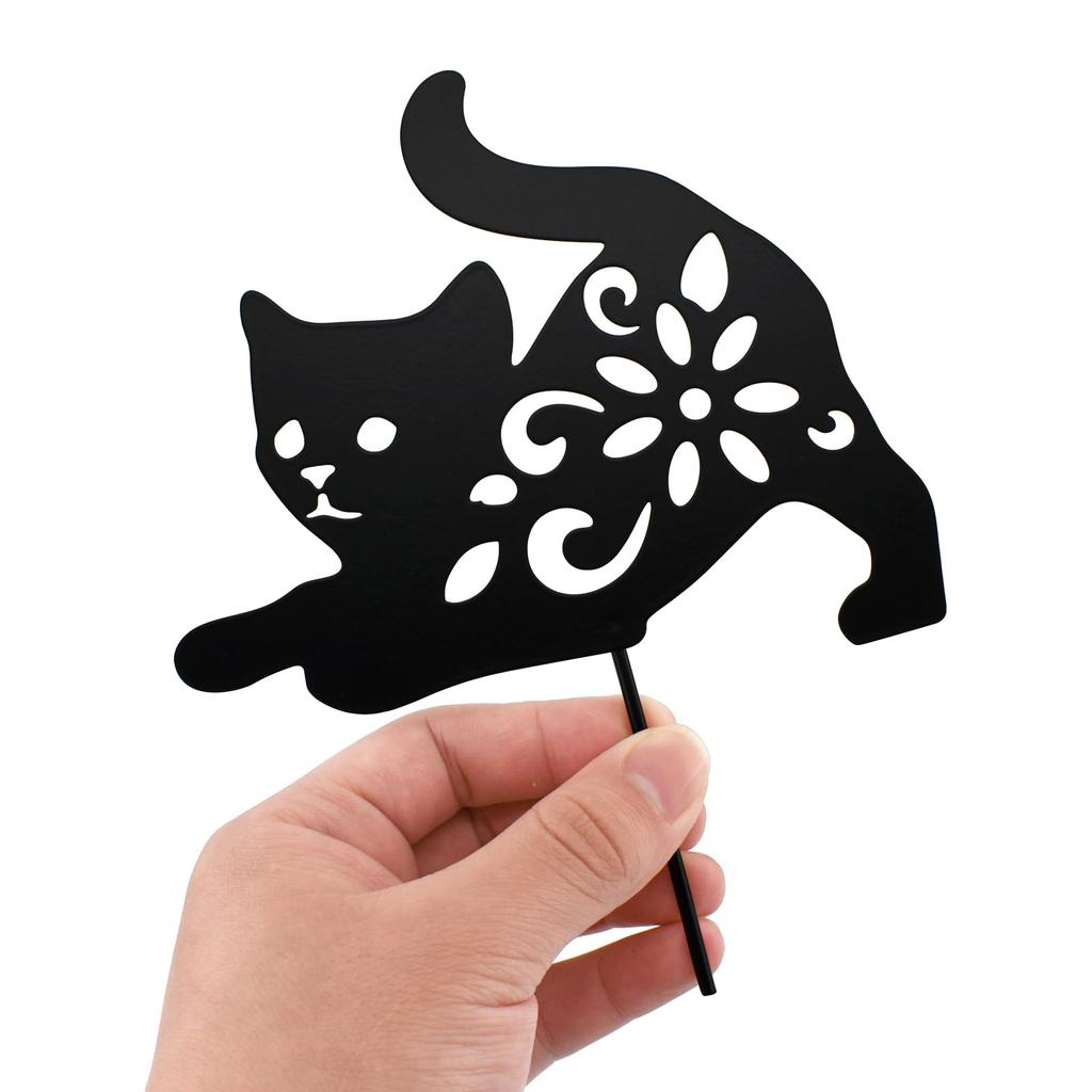 MrMrKura Gardening Goods Cat Metal Garden Ornament Plate Cat Garden Figurine Garden Ornament Openwork Iron Outdoor Garden Object Gardening Supplies
