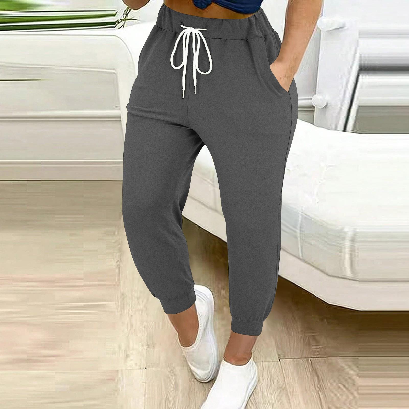 

Женские однотонные свободные утягивающие брюки для бега и фитнеса с высокой талией, на шнуровке, с маленьким карманом для ноги S