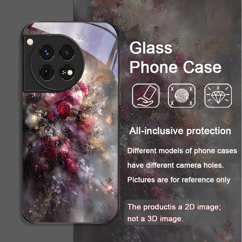 Elegant Floral Vintage Flower Pattern Tempered Glass Phone Case for OnePlus 13 R 12 11 10 Pro ACE2 ACE3 Nord CE 4 3 2 Lite Cover