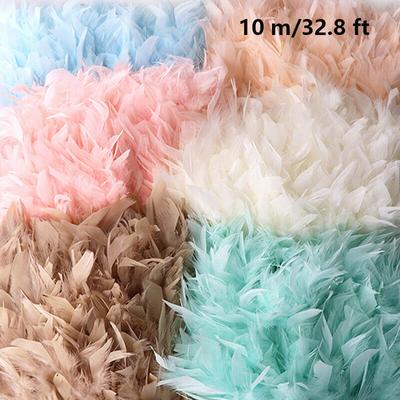 10 Meter Fluffy Colorful Turkey Feathers Fringe Turkey Feather Trim Ribbon Plume For Latin Dance Stage Wedding Sewing Diy Crafts