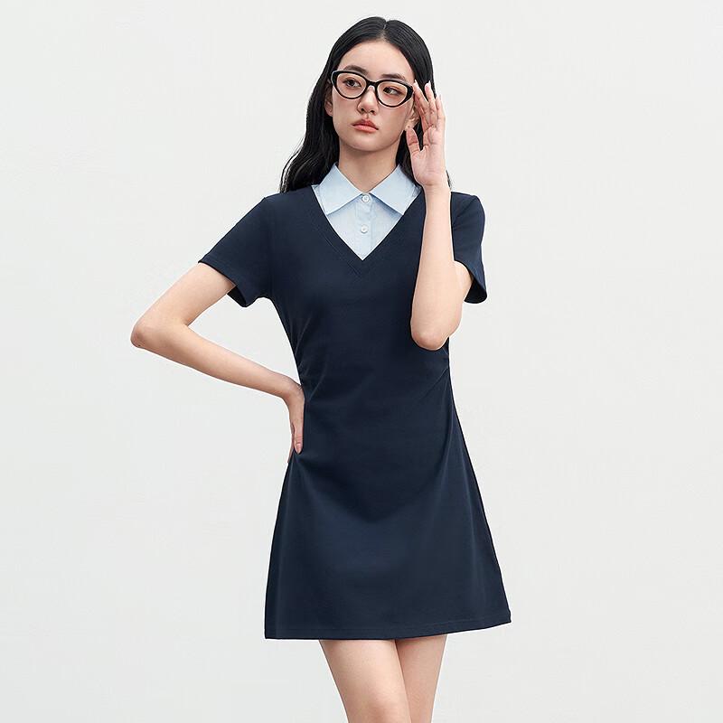 

LEDING Elastic Korean Style Faux Two-Piece Knit Dress L