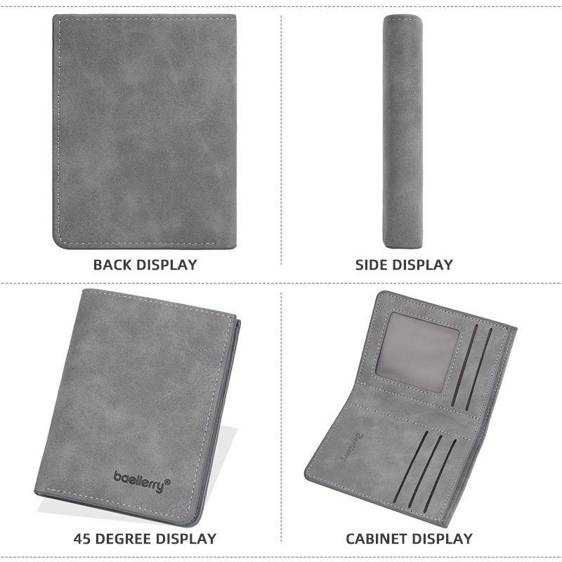 Baellerry Men Short Wallets Casual PU Leather Bifold Card Holder Vintage Design Mini Purse
