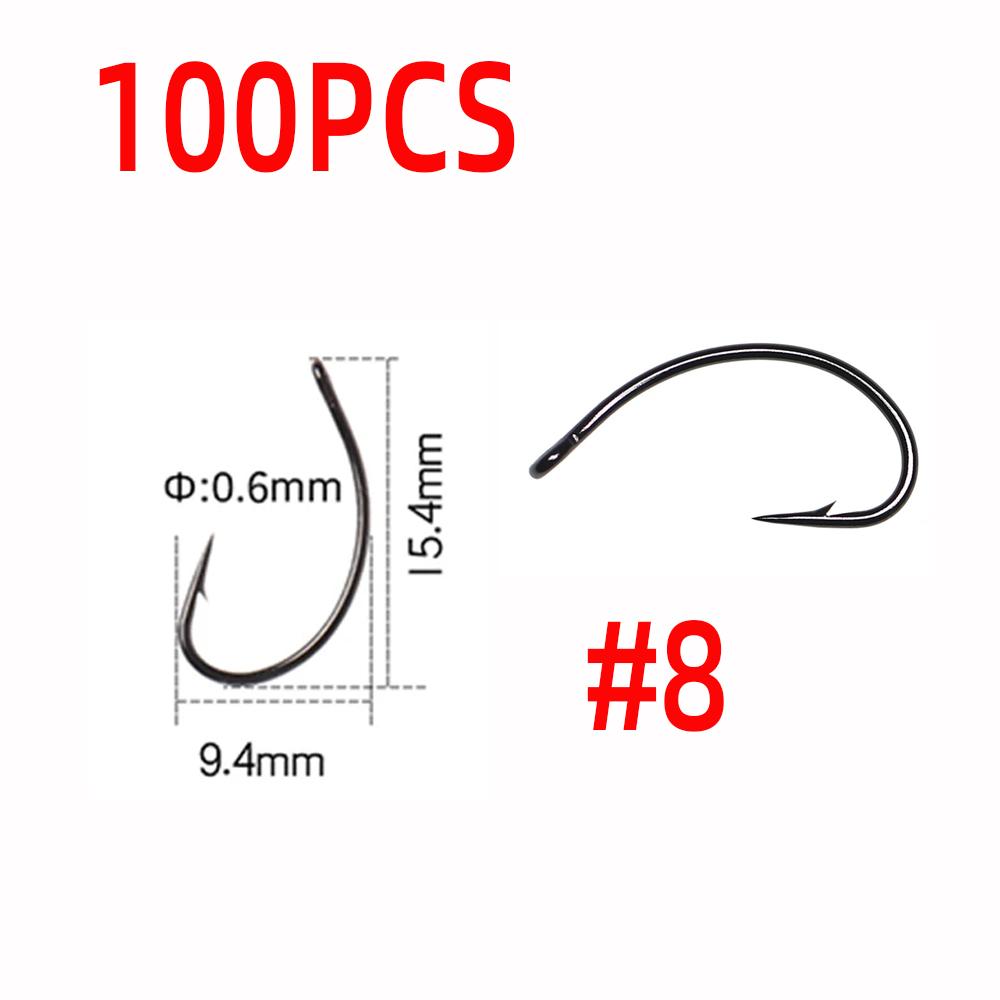 

#8~#16 100 шт. изогнутый крючок для вязания мушек, нимф, личинок, куколок, креветок, бокоплавов, рыболовные крючки
